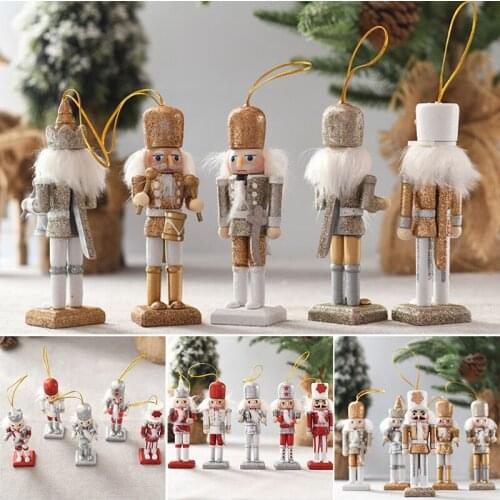 HOT Nutcracker Soldier Puppet Ornament Hand-Painted Wooden Crafts Christmas Tree Decoration for Home Garden Courtyard