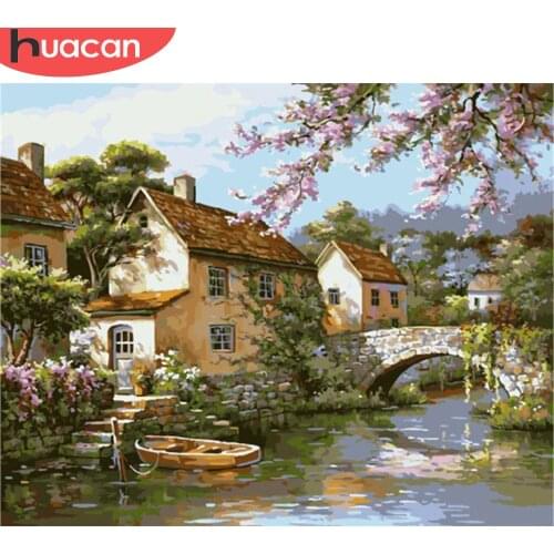 HUACAN Paint By Number Landscape DIY Pictures By Numbers House Kits Drawing On Canvas Hand Painted Painting Art Gift Home Decor