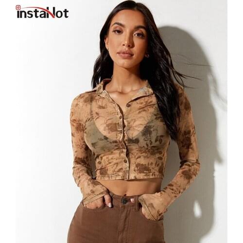 Женские рубашки с принтом InstaHot China At AliExpress