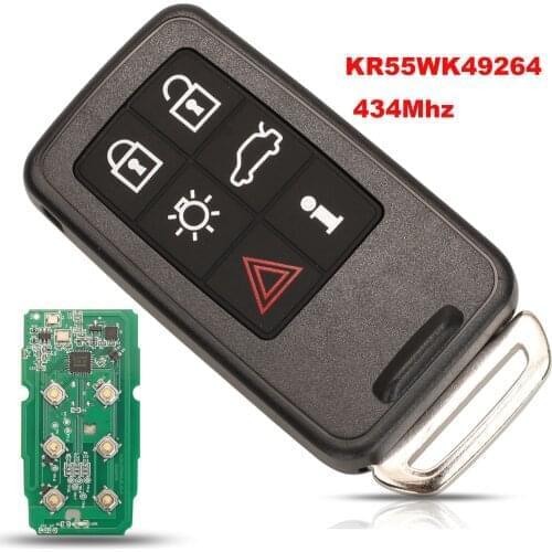 Jingyuqin Remote Car Key 434Mhz For Volvo KYDZ S40 S60 S60L S80 V40 V60 XC60 XC70 5 Button Smart Key KR55WK49264 2007-2013