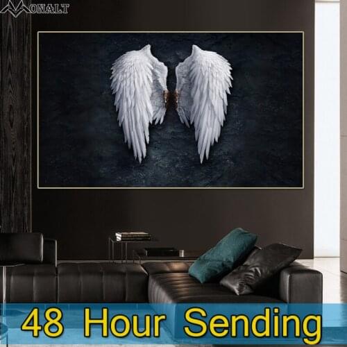 Canvas Painting Black & White Feathered Angel Wings Abstract Art Print Living Room Decoration Wall Pictures Poster and Prints