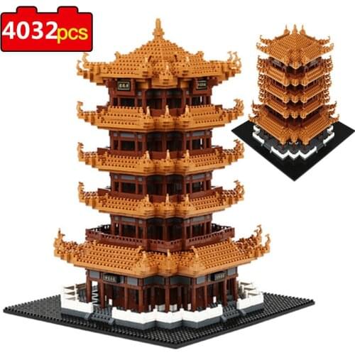 4032PCS Yellow Crane Tower Building Blocks World Architecture 3D Model Mini Diamond Blocks Bricks DIY Toys for Children Gifts