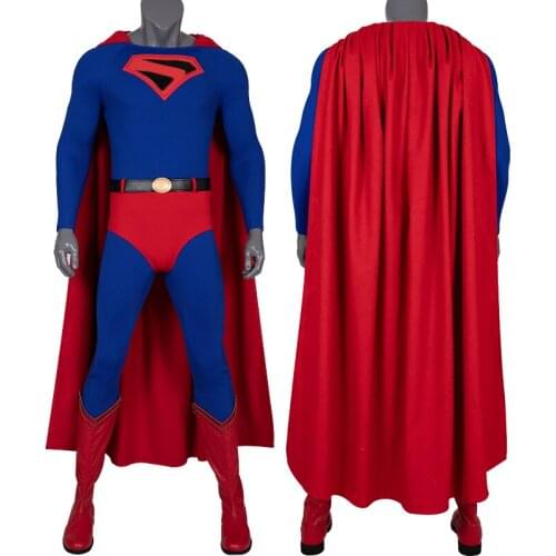 Adult Men Super Hero Clark Kent Clothes Cosplay Costume Battle suits Outfit Halloween Party Full Props Suit