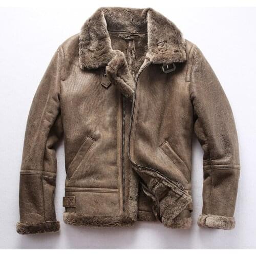 2020 New Vintage Gray Men B3 Bomber Shearling Jacket Winter Thick Wool Liner Sheepskin Genuine Shearling Coat FREE SHIPPING