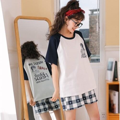 Summer Sweet Cartoon Printed Knitted Short-Sleeved Shorts Home Pajamas Set 2020