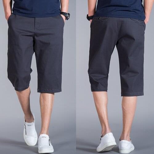 Summer Thin Mens Loose Casual Elastic Pure Cotton Calf-length Pants New Style Pockets Black Male Large Size 38 40 42 44 46 48