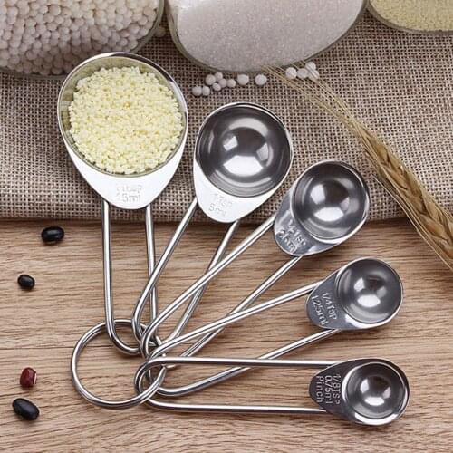 5pcs Stainless Steel Sugar Salt Spice Condiment Spoon With Capacity Scale Kid Spoon Ice Cream Spoon Tea Coffee Scoop For Kitchen