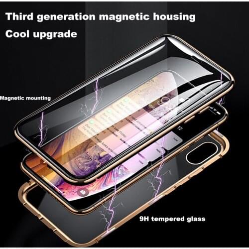 Third generation magnetic Case For Iphone XS MAX XR X XS 78 6 6S plus Adsorption Magnetic Metal Double Tempered Glass Case Cover