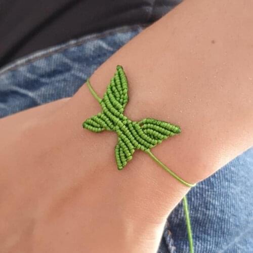 Makrome İp Kelebek Bileklik El Yapımı Yeşil Ayarlanabilir Bilezik Handmade Kadın 50 Adet