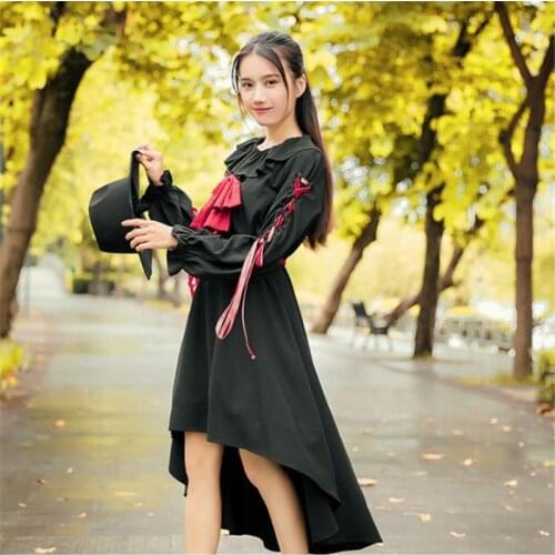 Cute Sweet Lolita Black Cosplay Dress Ribboned Anime Princess OP Darkness Doll Clothing For Kawaii Girls Japanese