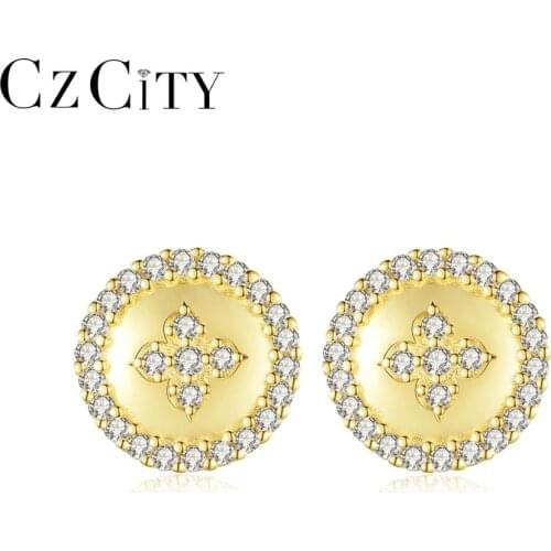 CZCITY Cute Circle Round Flower Stud Earrings for Women S925 Little Daisy New Arrival Jewelry Christmas Gifts