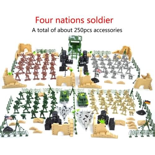 250pcs Military War Simulation Scene 4 Countries Soldier Model Educational Children Toy Plastic Sand Table Model