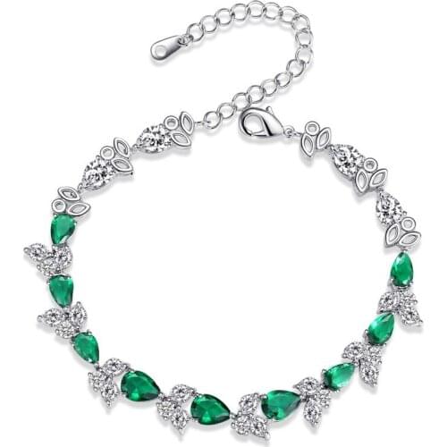 Fashionable Waterdrop-shaped Green Stone Zircon Bracelets for Women Minimalist Bridal Wedding Engagement Jewelry B26