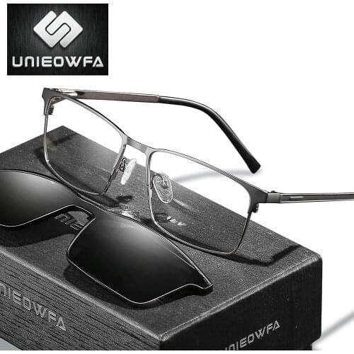 Prescription 2 In 1 Magnet Clip On Glasses Frame Men Optical Polarized Sunglasses Myopia Degree Eyeglasses Frame Male Brand 2020