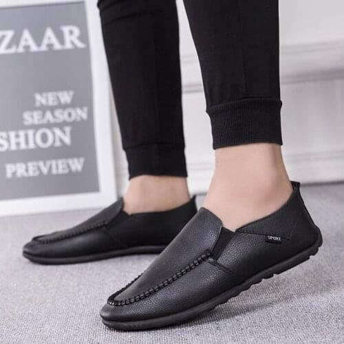 Mens Casual Leather Shoes Real Leather Mens Casual Shoes Italian Moccasins Non-slip Flat Shoes Breathable Mens Driving Shoes