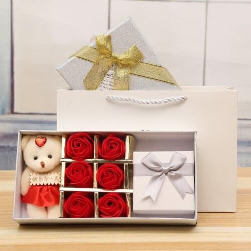 Valentines Day DIY Luxury Handmade Soap Flower Bouquet Romantic Rose Bear with gift box Flower For Birthday Gift