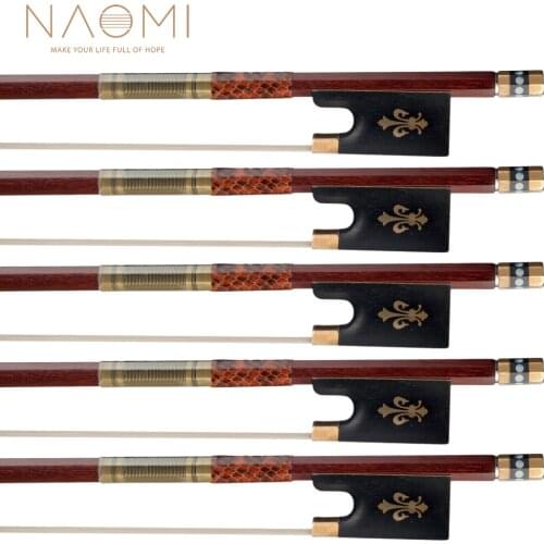 NAOMI 5pcs/set Pernambuco 4/4 Violin Bow Octagonal Stick w/ Nice Snake Skin Grip Ebony Fleur-de-Lis Frog Fast Response