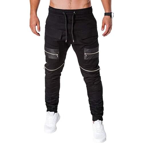 2019 New Mens Casual Small Feet Pants Fitness Shuttle Knit Pants Zipper Sports Pants Zip Leg Pants Men Streetwear Size 3XL