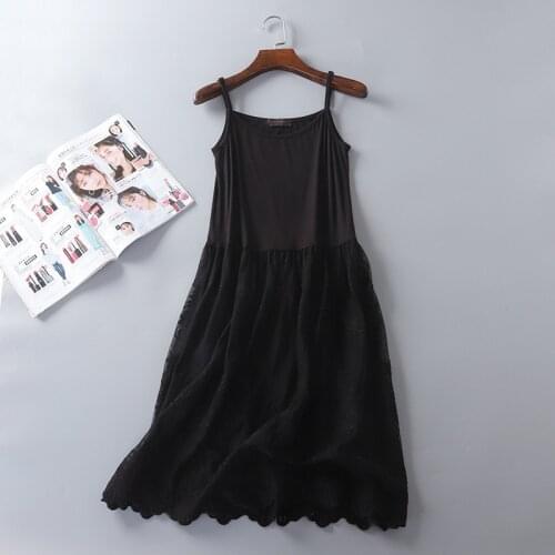 New Hook Flower Inner Dress Korean Lace Base Nightdress Modal Stitching Mesh Nightgown Women Spring Summer Sexy Sling Nightshirt