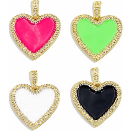 OCESRIO Gold Plated Brass Big Heart Necklace Charms for Jewelry Enamel Charms DIY Craft Supplies for Jewelry Making pdta296