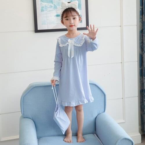 Young Girl Autumn Long Sleeve Cotton Sleepwear Shirt 2 PCS Girl Nihgtdress Kid Cloth Student Girl Dress Mother Sleepwear Shirt