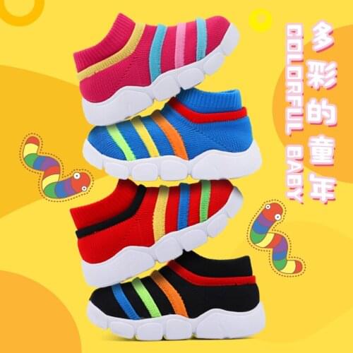 Autumn boys girls Yarn Knitted Color panel fashion baby children Casual shoes Breathable soft Light Non-slip kids Toddler shoes