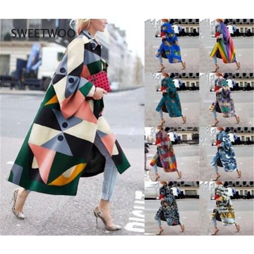 Autumn Long Coat Womens Trench Printed Windbreaker Fashion Trench Streetwear Women Clothing Elegant Coat Female