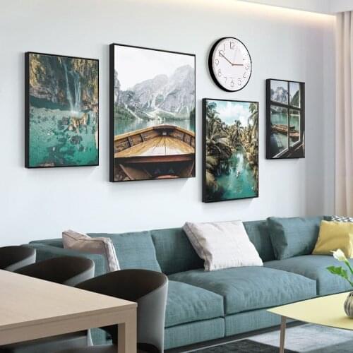 Landscape Moutain Painting Nordic Style Posters and Prints for Bedroom Lake Pictures for Home Design Frameless Room Decor