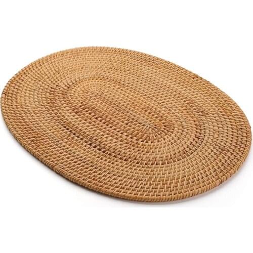 Oval Rattan Placemat,Natural Rattan Hand-Woven,Tea Ceremony Accessories,Suitable for Dining Room, Kitchen,Living Room