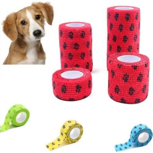 Pet Dog Cat Bandage Flexible Self Adherent Cohesive Printing Nonwovens Elastic Dog Bandage Vet Tape Wraps 4 Sizes Waterproof