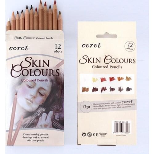 Professional 12Pcs Soft Pastel Pencil Set Wood Skin Color Pastel Charcoal Colored Pencil for Painter Sketch Drawing Supplies
