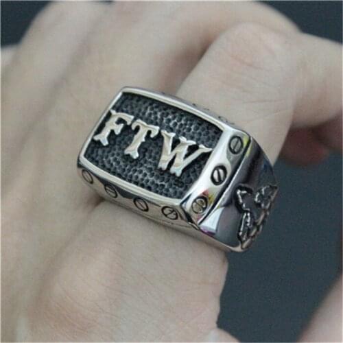 Support Dropship Biker Ring 316L Stainless Steel FTW Middle Finger Punk Mechanical Screw Motor Biker Ring