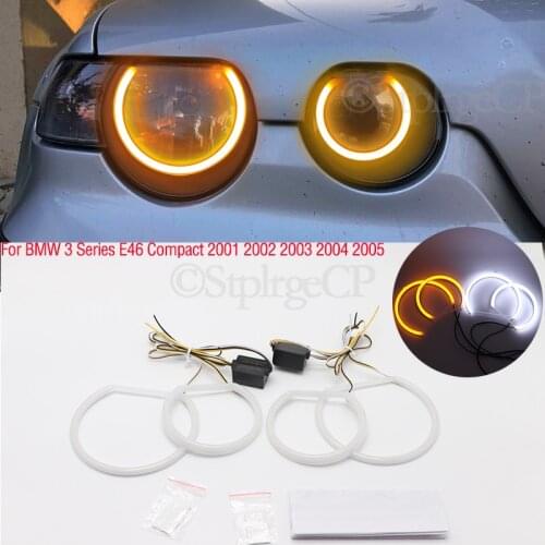 SMD cotton light LED angel eyes white and yellow DRL kit For BMW 3 Series E46 Compact 2001 2002 2003 2004 2005 Car accessories