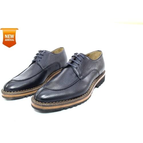 Handmade Double Monk Strap Shoes with Real Calf Leather Extra Light Sole, Dark Navy Blue, Formal Footwear Spring 2021 Collection