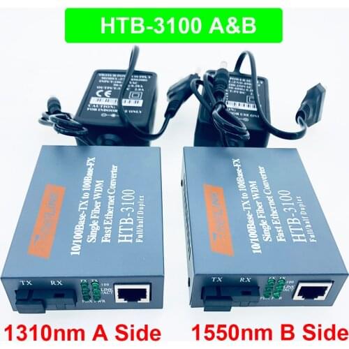 1 Pair HTB-3100 Optical Fiber Media Converter Fiber Transceiver Single Fiber Converter 20km SC 10/100M Singlemode Single Fiber