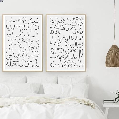Funny Pattern Canvas Painting Abstract Butts Boobs Line Art Drawing Posters And Prints Minimalism Wall Art Pictures For Bathroom