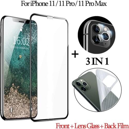 3-in-1 Cristal Templado for iPhone 11 Screen Protector Sticker Glass on iPhone 11 Pro Max Clear Back Film for i Phone-11 11Pro