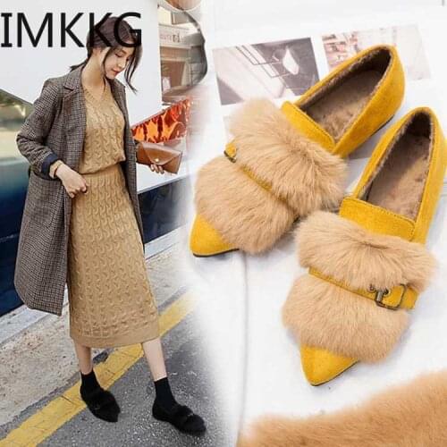 2019 Fashion Womens Moccasin Shoes Soft Loafers Fur Pointed Toe Shallow Mouth Flats Casual Female Sneakers Autumn All-Match