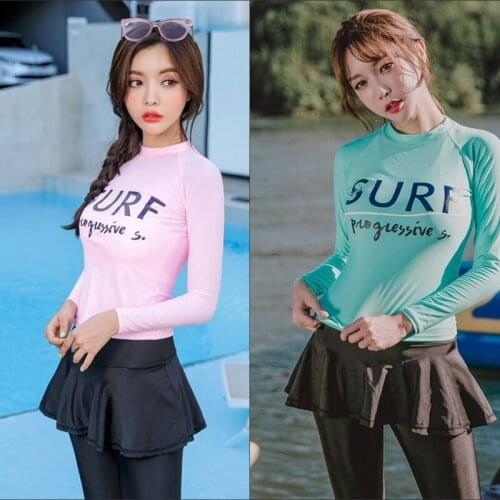 Long Sleeve Bathing Suit Plavky Ladies Swimwear Swimsuit Surfing Swimming Sports New Skirt Pants 2019 Solid Nylon