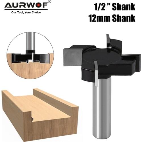 1pc 1/2"12mm Shank 4 Edge T Type Slotting Cutter Woodworking Tool Router Bits For Wood Industrial Grade Milling Cutter Slotting