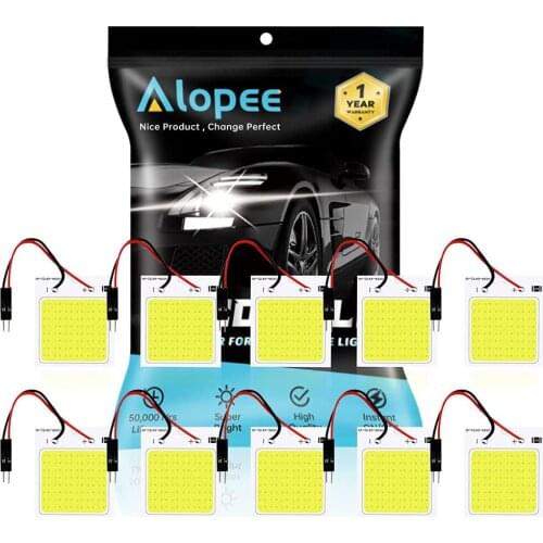 10-Pack White COB Car Interior 48 SMD LED Light White Panel Dome Lamp Map Roof Ceiling Bulb with 10 X T10, Festoon Adapter 12V