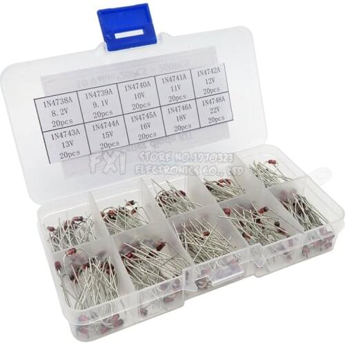 10Values*20PCS Zener Diode Assortment hjxrhgal diy kit Electronic set pack 3.3V 3.6V 3.9V 4.3V 4.7V 5.1V 5.6V 6.2V 6.8V 7.5V