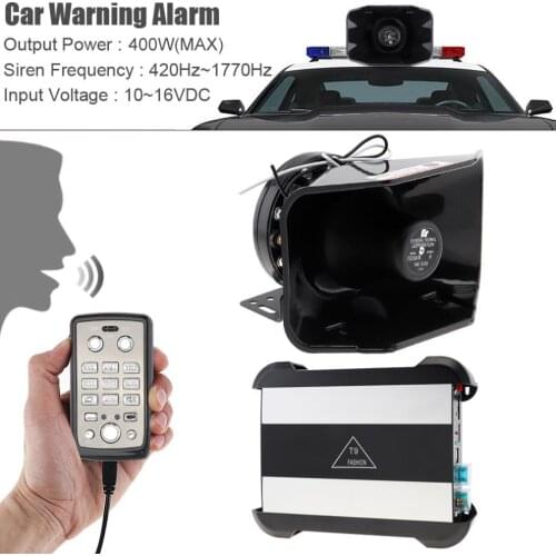 12V 400W 18 Tone Loud Car Siren Horn Warning Alarm Police Siren Horn Speaker with Microphone MIC System