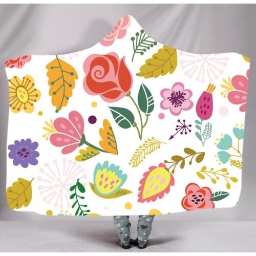 3D Carton Flowers Printed Hooded Blanket Sunflowers Hooded Throw Super Soft Micorfiber Coral Fleece Blankets for Winter Gifts