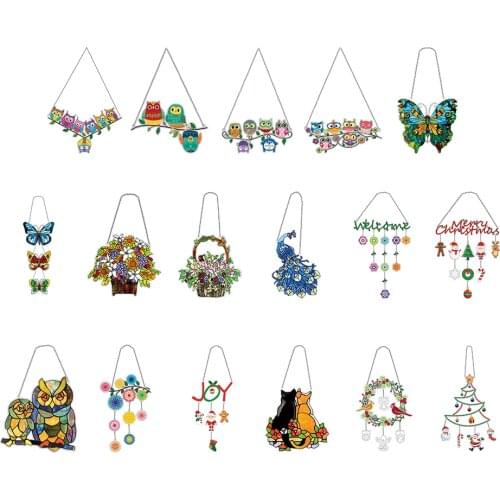 DIY Diamond Painting Rhinestone Acrylic Pendant Kit Crafts Wall Hanging Mosaic Art Door Window Home Decoration Ornament