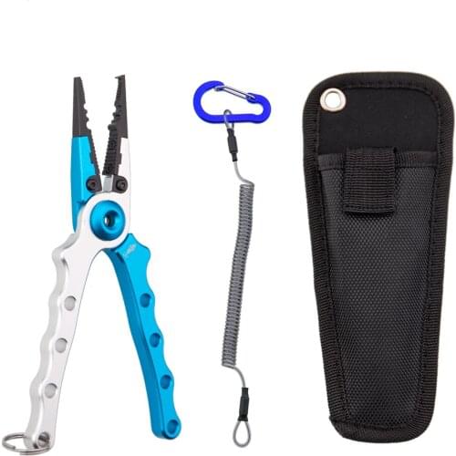 Aluminum Fishing Pliers Braid Cutters Split Ring Pliers Saltwater/Freshwater Fish Hook Remover Fish Holder with Sheath and Lan