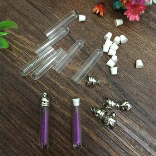 Free shipping!!! 100pcs/lot GR05 tube glass Vial Pendant 5mm (metal cap rubber plug/mini/charm/ rice/ bottle/miniature/vials)