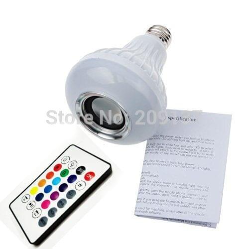 Free Shipping Wireless 12W Power E27 LED Rgb Bluetooth Speaker Bulb Light Lamp Music Playing & RGB Lighting For Remote Control