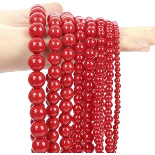 Natural Stone Beads Coral Red Glass Round Loose Spacer Beads For Jewelry Making DIY Bracelet Necklace Charm Accessories 6/8/10MM