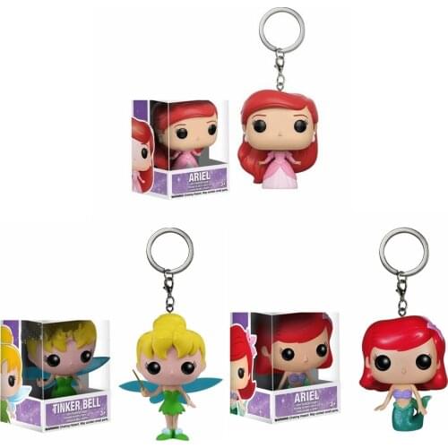 POP Pocket Keychain Princess Thinker Bell The Little Mermaid Ariel PVC Action Figure Model Toy For Children Christmas Gift Toy